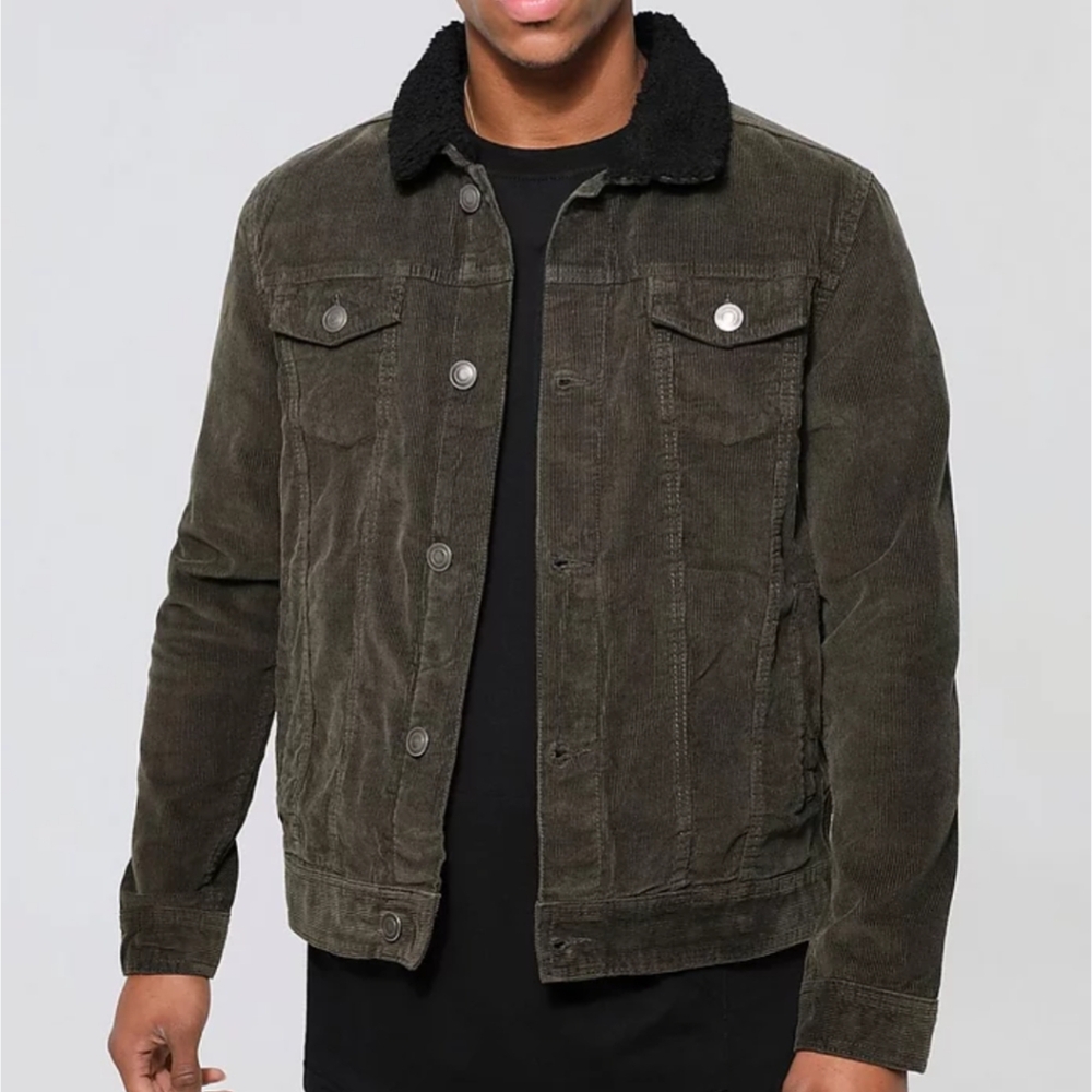GAP Olive Corduroy Jacket with Black Sherpa Collar